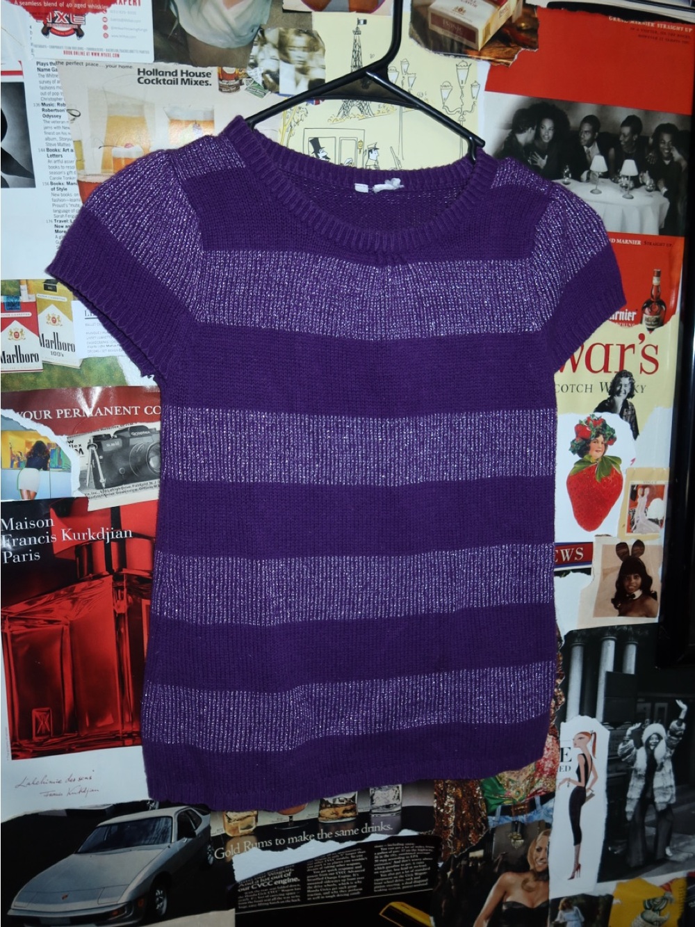 Purple Striped Short Sleeve Knit Top